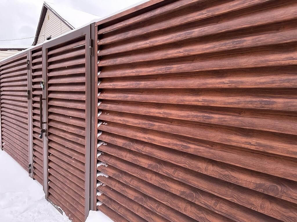 Забор-жалюзи из ламелей еврожалюзи 43м Каштан Printech фото 1 в Жезказгане
